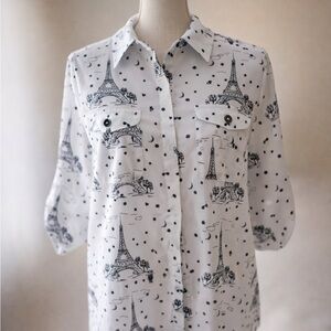Karl Lagerfeld Paris Eiffel Tower Print Button-Down Shirt - Small